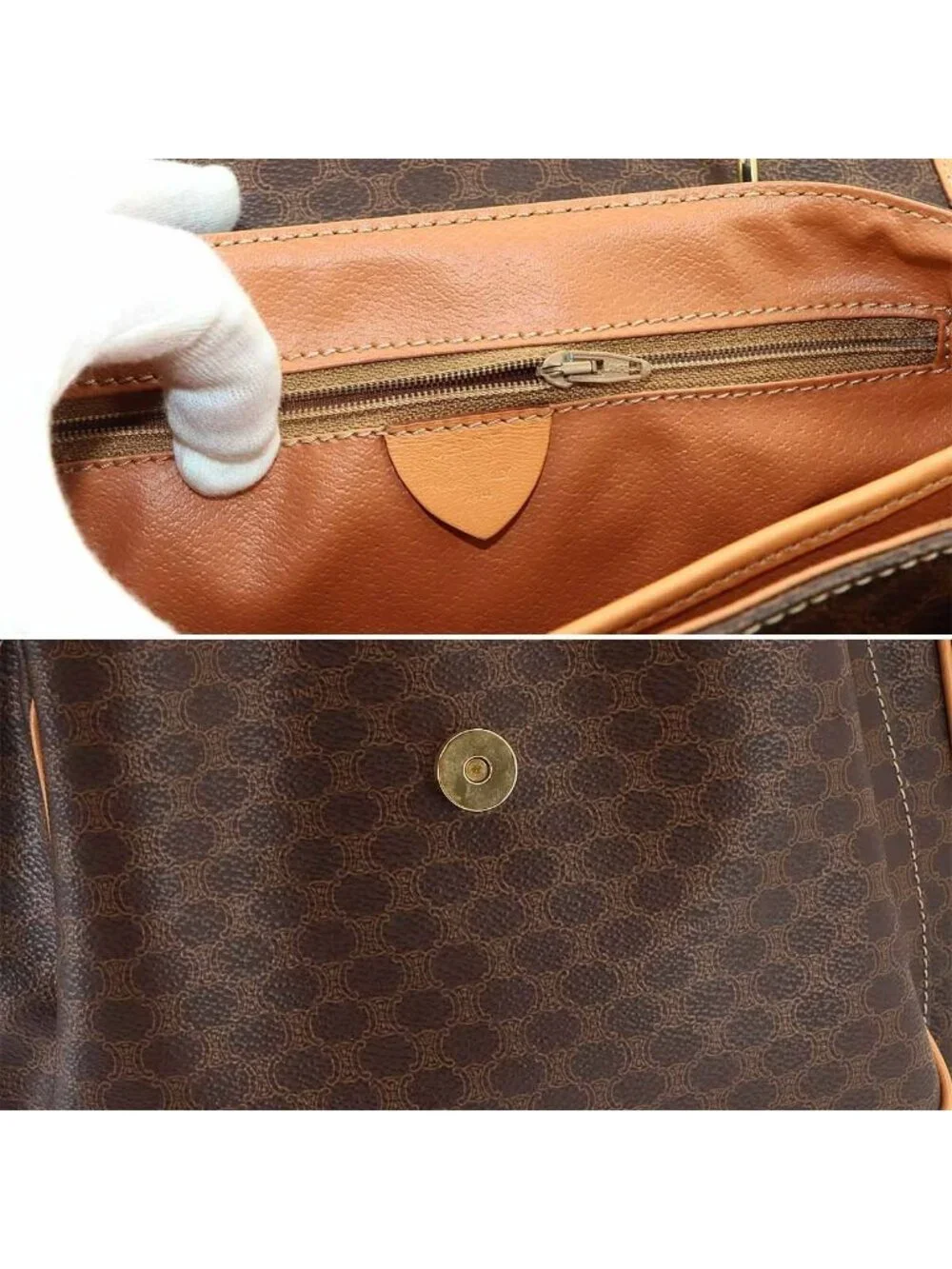 Celine Macadam Hand Bag Leather Brown Gold Vintage